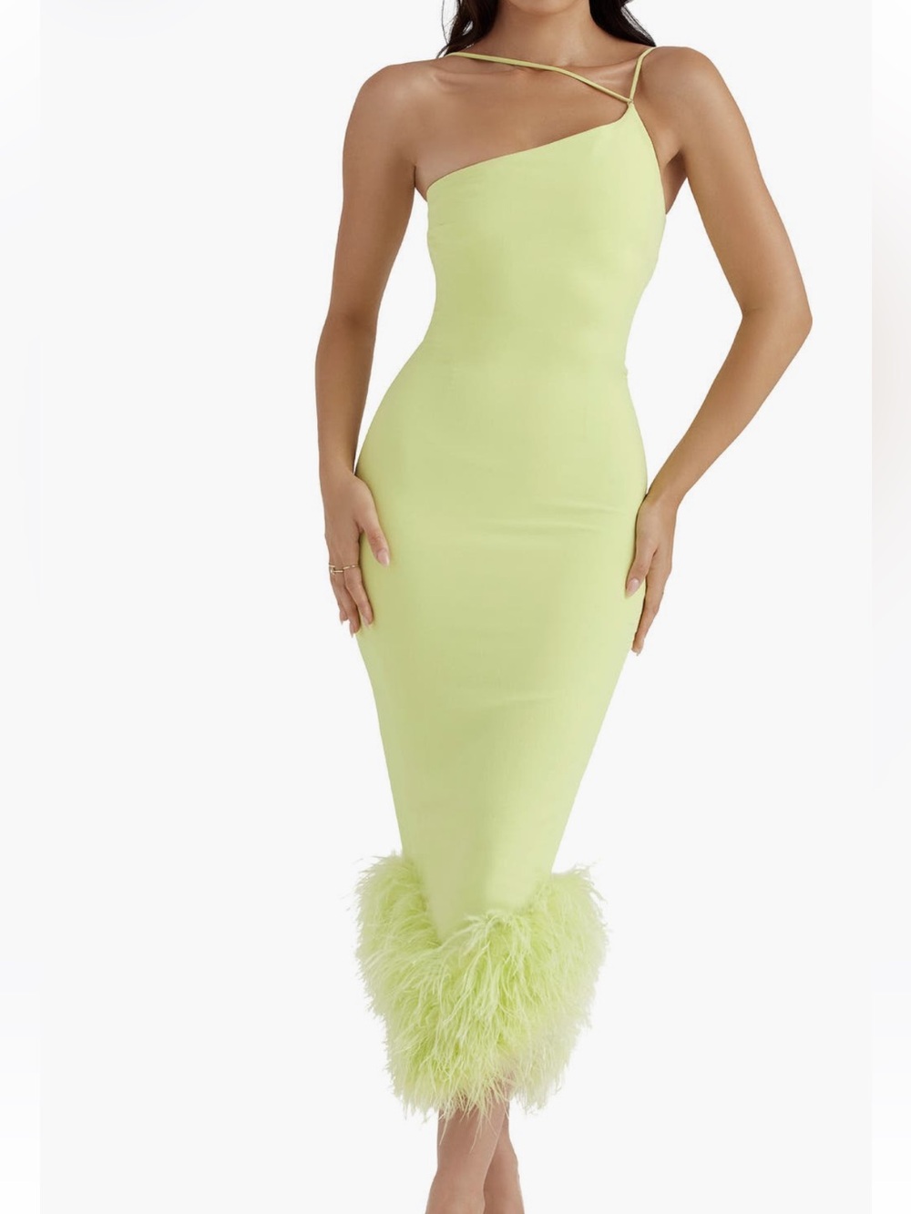 House of CB Alessia Asymmetric Feather Dress sz S